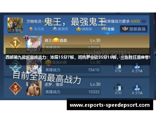 西部第九掀起巅峰战力：浓眉15分7板，班凯罗空砍35分10板，三连胜狂潮席卷！