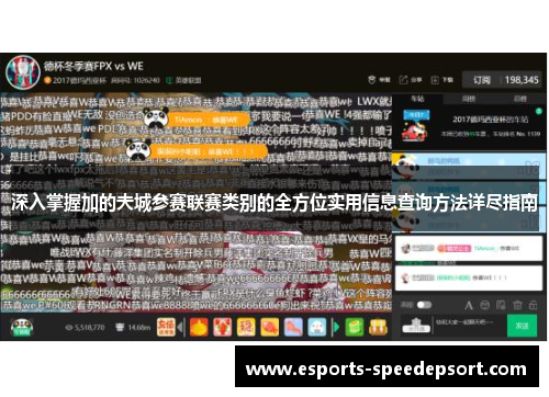 深入掌握加的夫城参赛联赛类别的全方位实用信息查询方法详尽指南